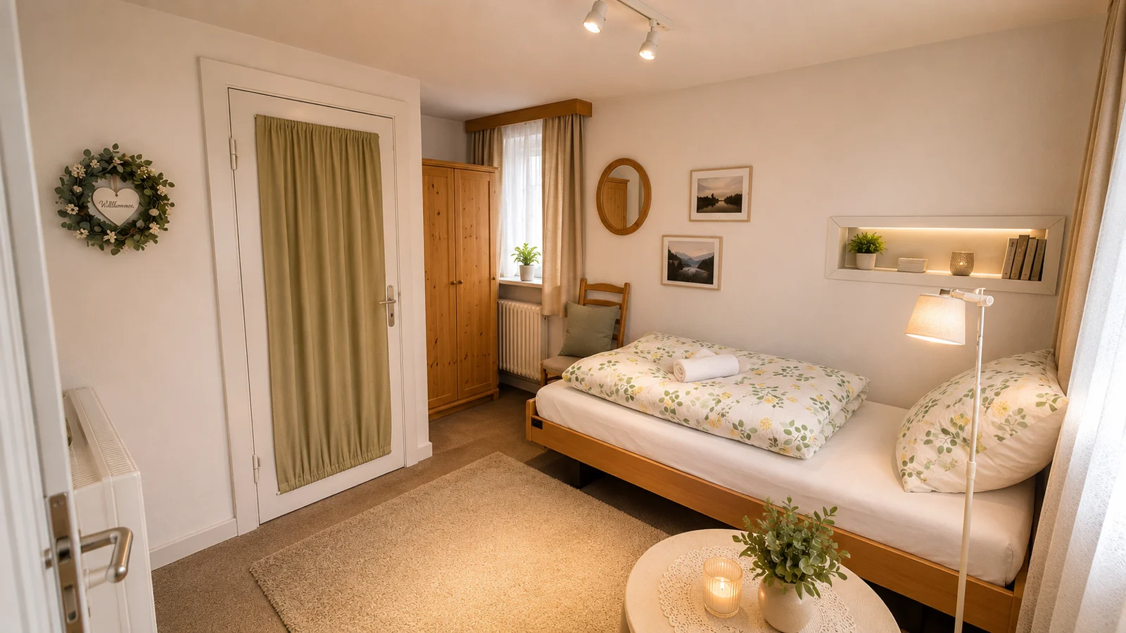 Dormitorio con cama individual en el apartamento del centro de Cuxhaven